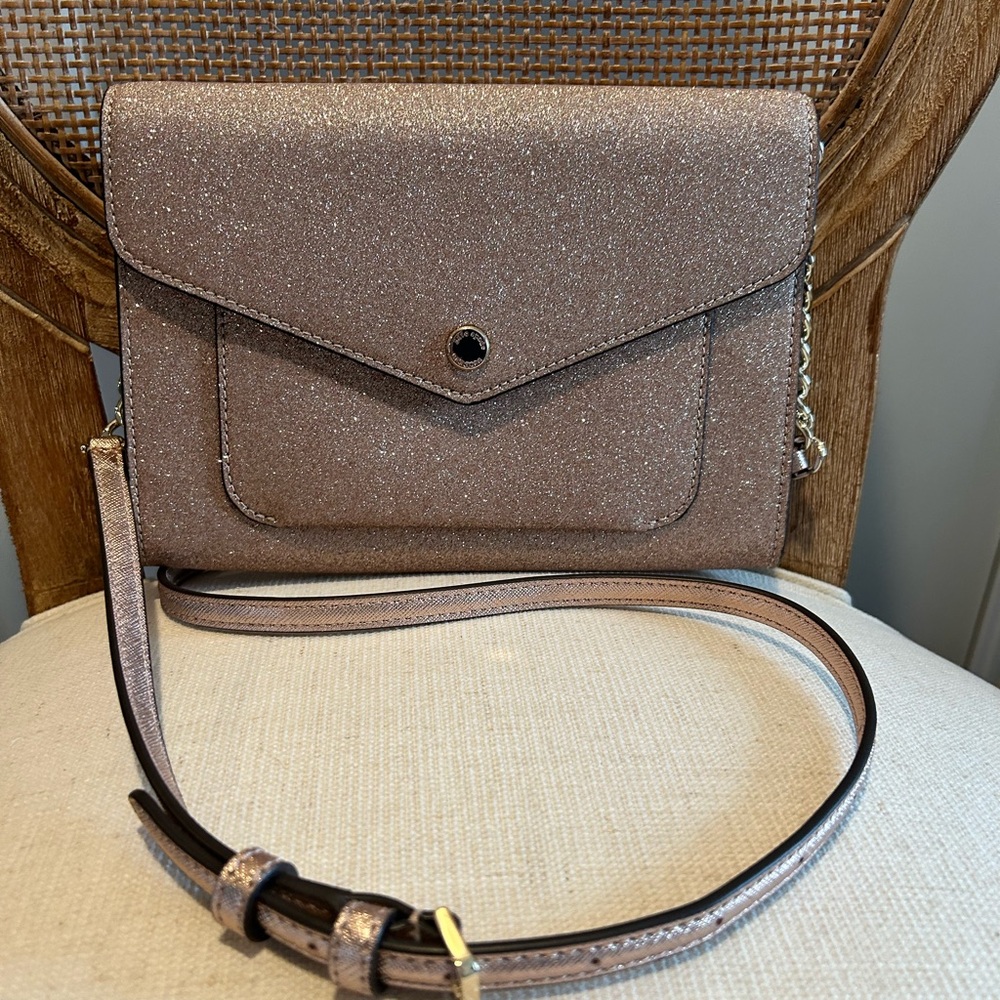 NWT KATE SPADE Rose Gold Flap Crossbody Convertible Clutch Bag Chain Strap